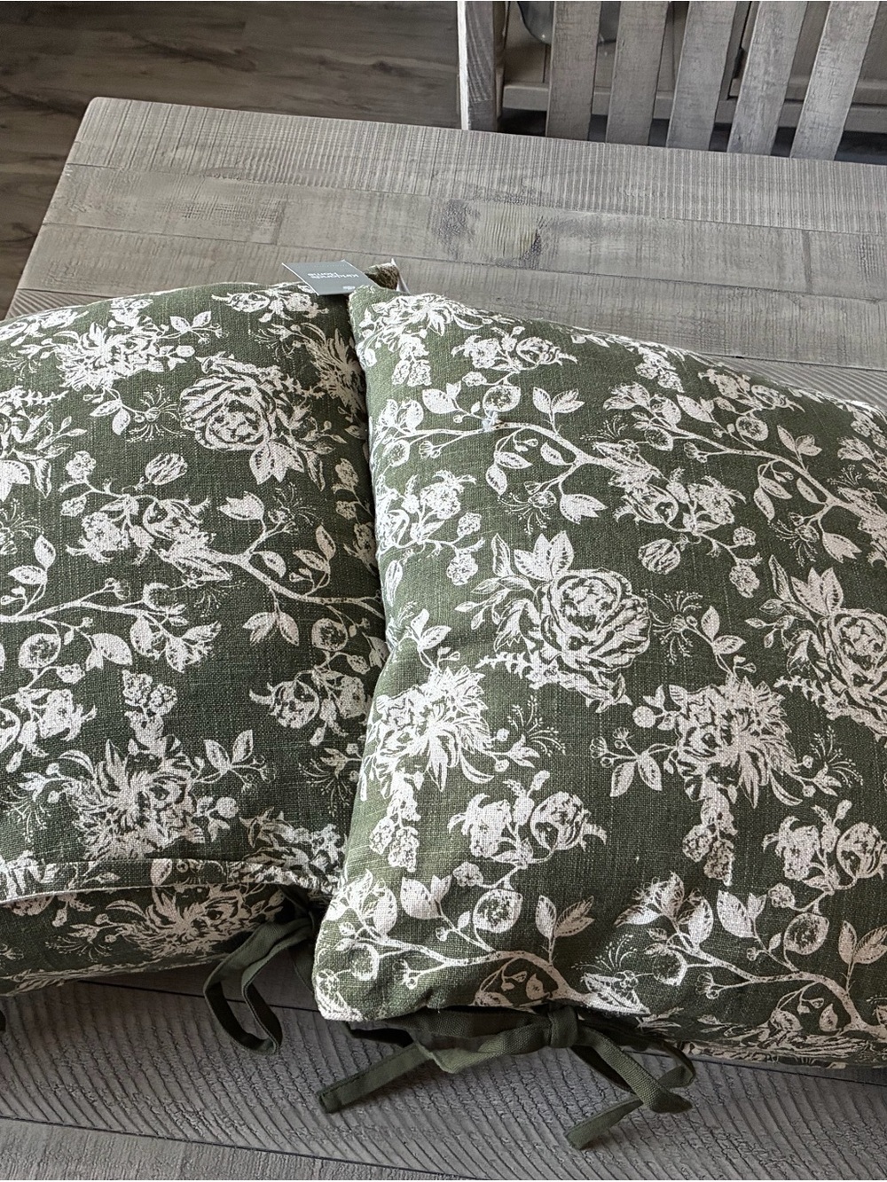 Floral Tie-Back Decorative Pillow Cover in Olive Green by